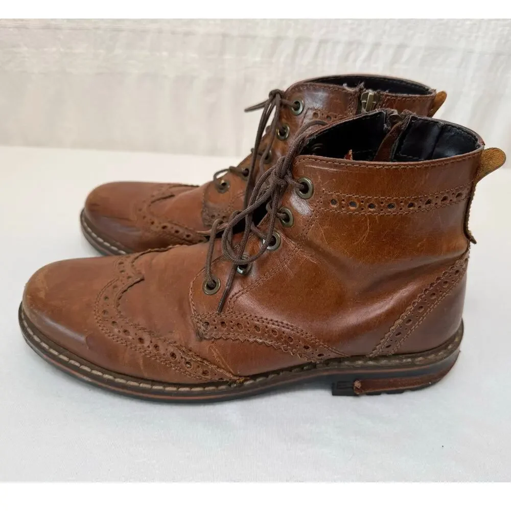 Crevo Men's Speak Easier Leather Boot, Chestnut Brown, Size 9